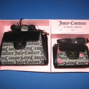 Juicy Couture Mommy & Me Flap Crossbody Purse Handbag Set Black Beige Floral NWT